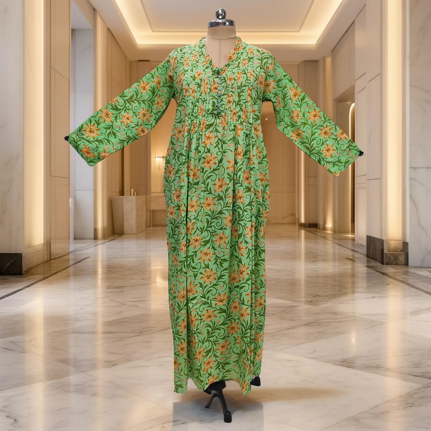 L/XL Sparrow Printed Cotton Dress 57" Long Jalabiya