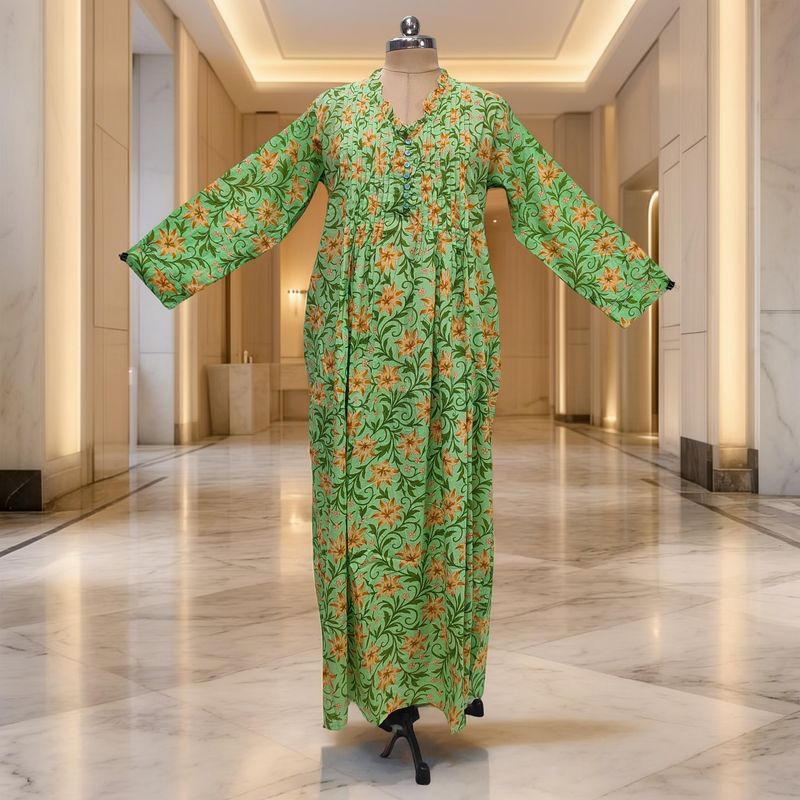 L/XL Sparrow Printed Cotton Dress 57" Long Jalabiya