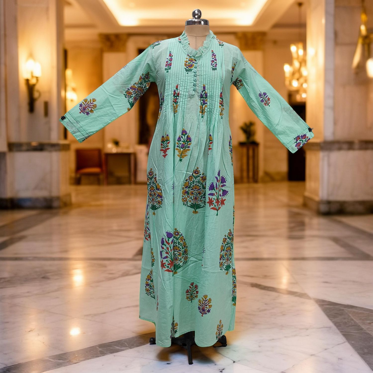 L/XL Sparrow Printed Cotton Dress 57" Long Jalabiya