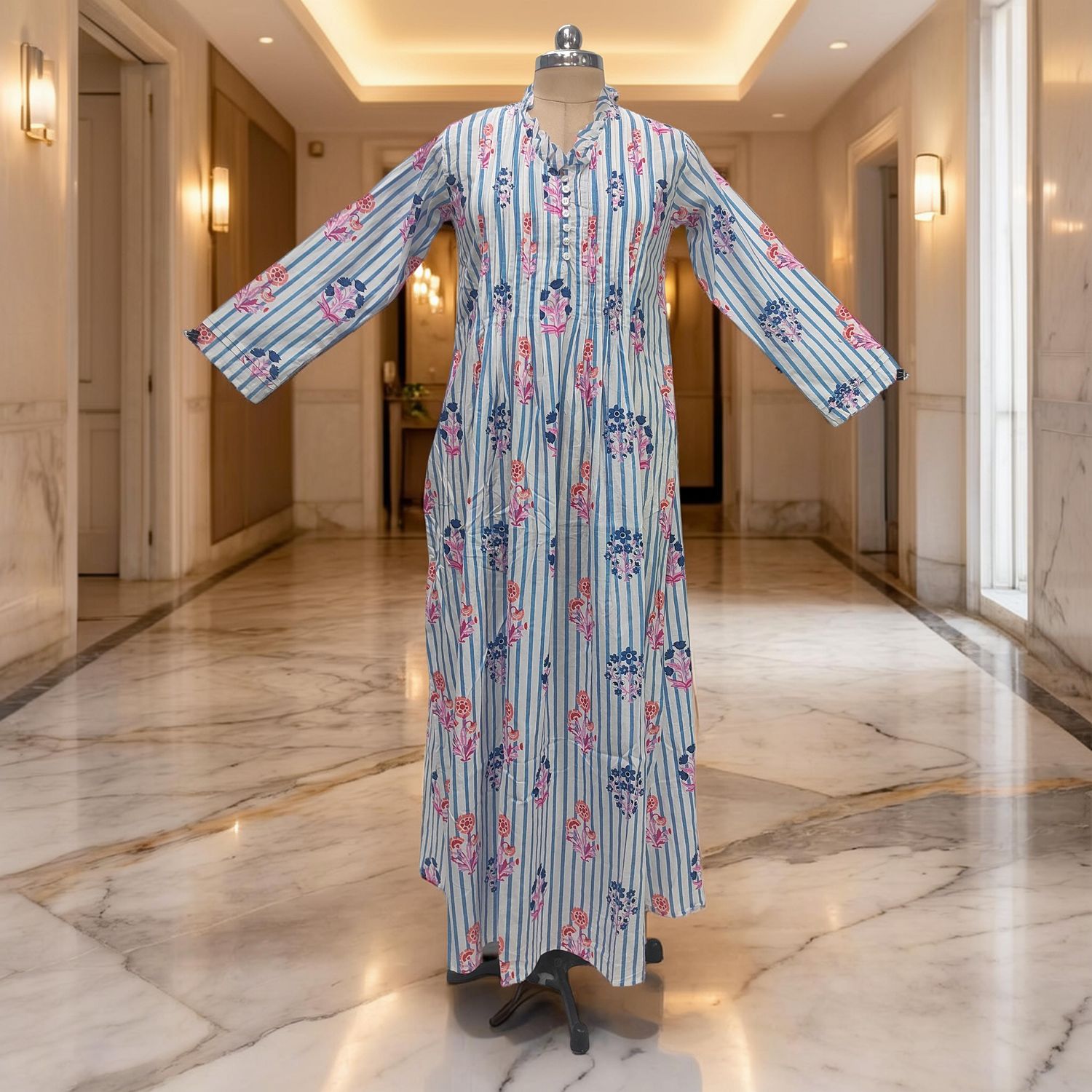 S/M Sparrow Printed Cotton Dress 57" Long Jalabiya