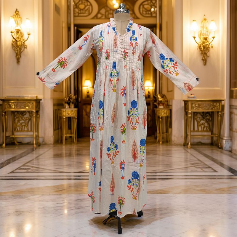 L/XL Sparrow Printed Cotton Dress 57" Long Jalabiya