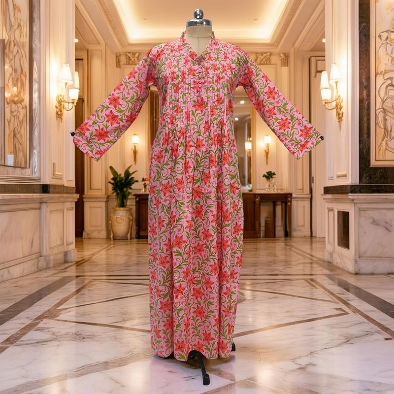 L/XL Sparrow Printed Cotton Dress 57" Long Jalabiya