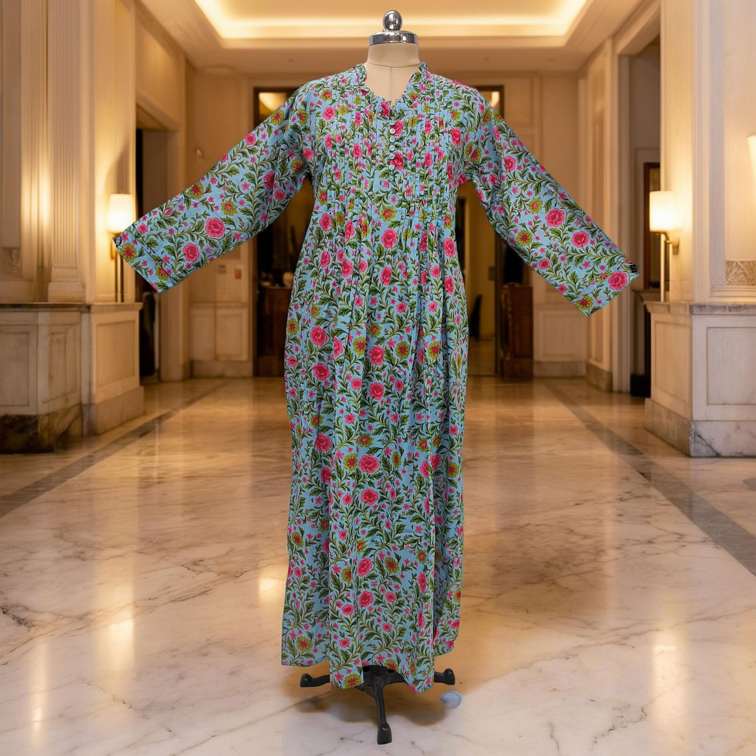 L/XL Sparrow Printed Cotton Dress 57" Long Jalabiya