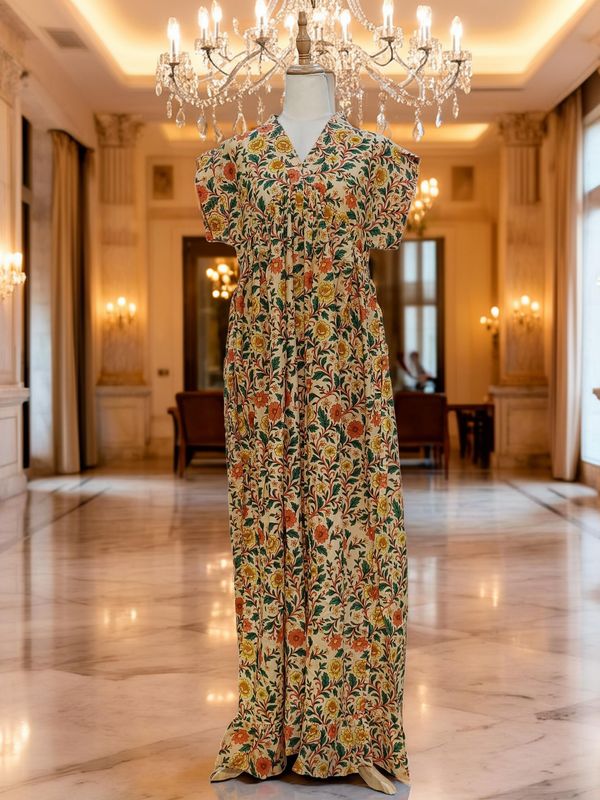 S-M Amani Printed Cotton Dress 57" Short Sleeves Jalabiya