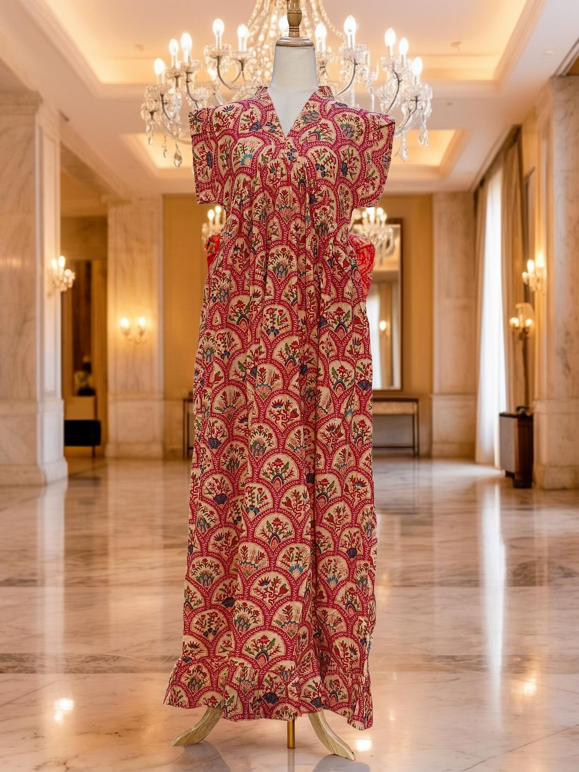 L/XL Amani Printed Cotton Dress 57" Short Sleeves Jalabiya