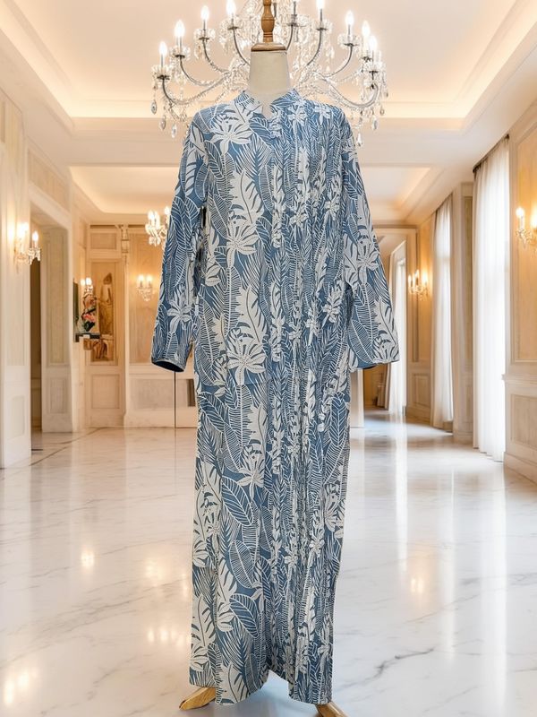 L/XL Shyla Printed Cotton Dress 57" Long Jalabiya