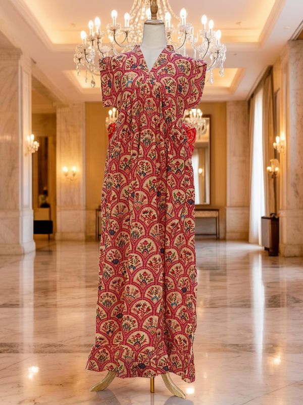 S-M Amani Printed Cotton Dress 57" Short Sleeves Jalabiya