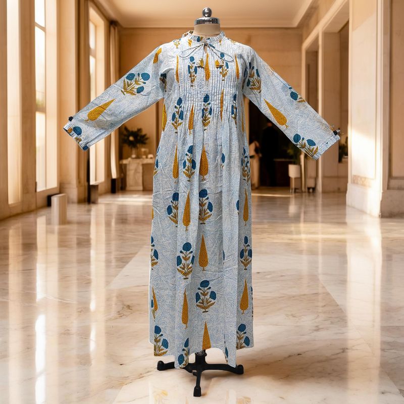 L/XL Adeem Printed Cotton Dress 57" Long Jalabiya