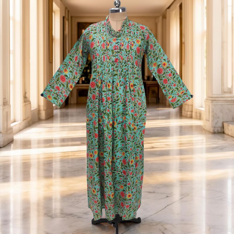 S/M Sparrow Printed Cotton Dress 57" Long Jalabiya