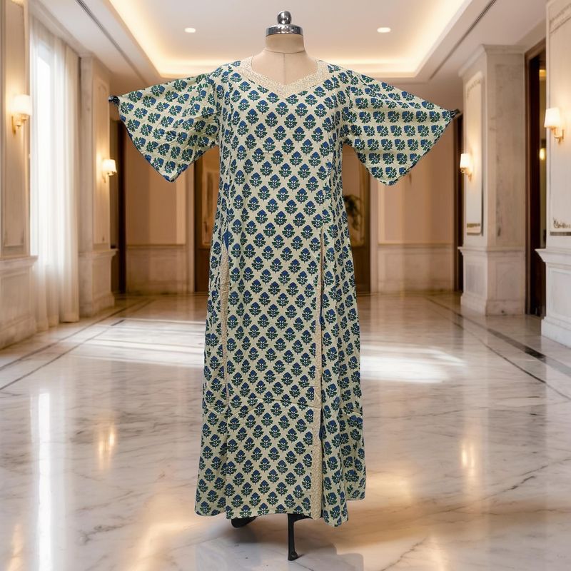 2XL/3XL Ariya Printed Cotton Dress 57" Short Sleeves Jalabiya