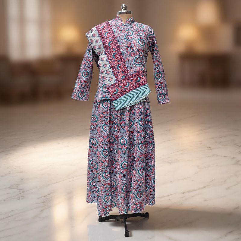 XS-S Hira Cotton Jacket &amp; Jalabiya Set With Sheila length 54” Long