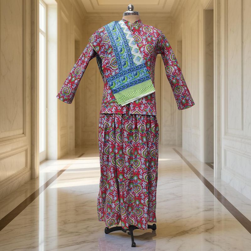 S-M Hira Cotton Jacket &amp; Jalabiya Set With Sheila length 57” Long