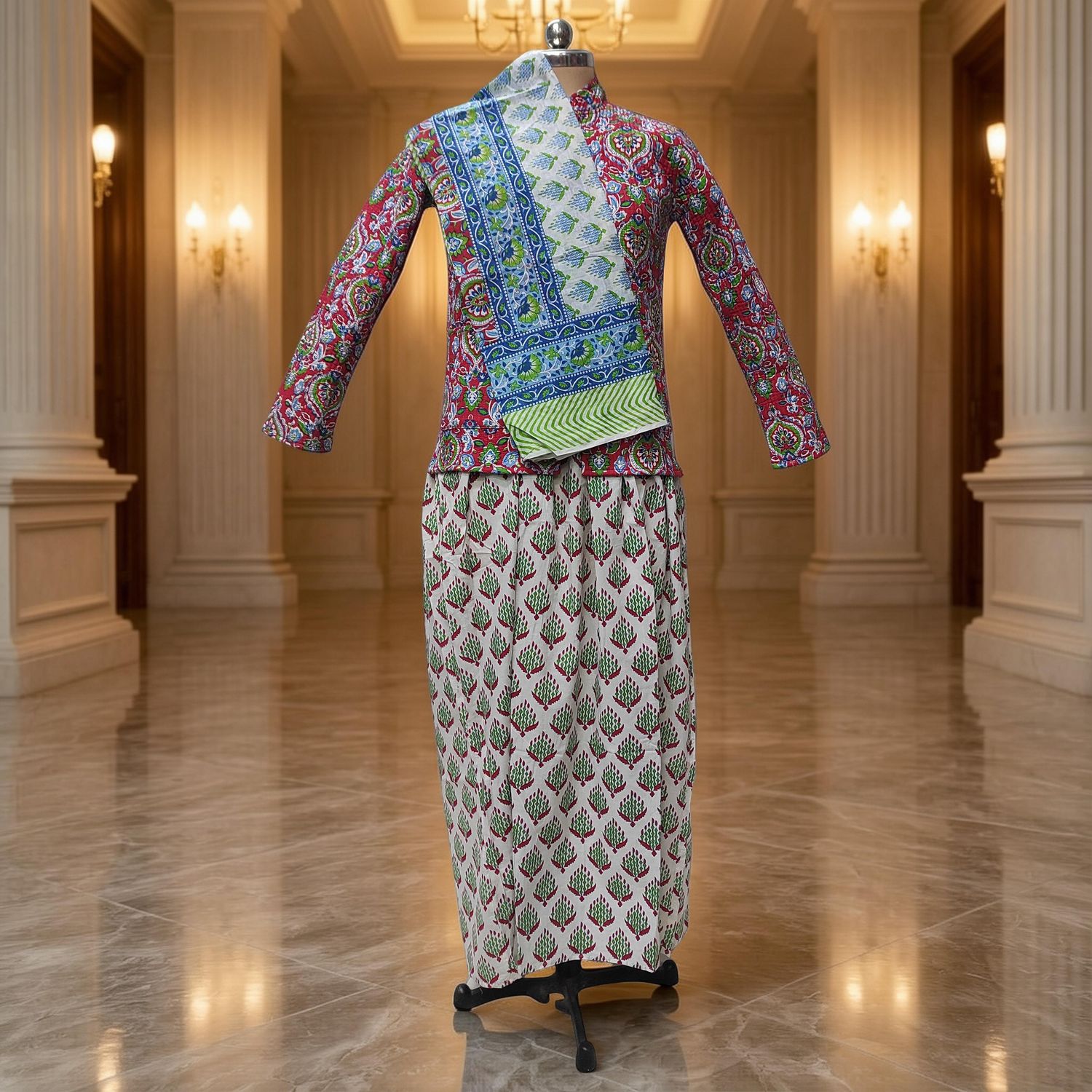 XS-S Hira Cotton Jacket &amp; Jalabiya Set With Sheila length 54” Long