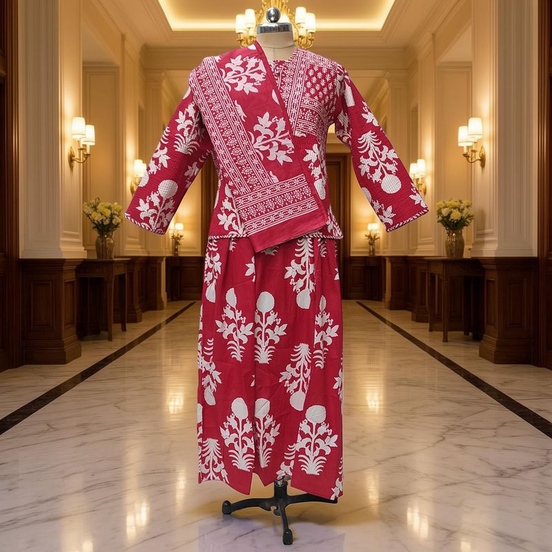 S-M Hira Cotton Jacket &amp; Jalabiya Set With Sheila length 57” Long