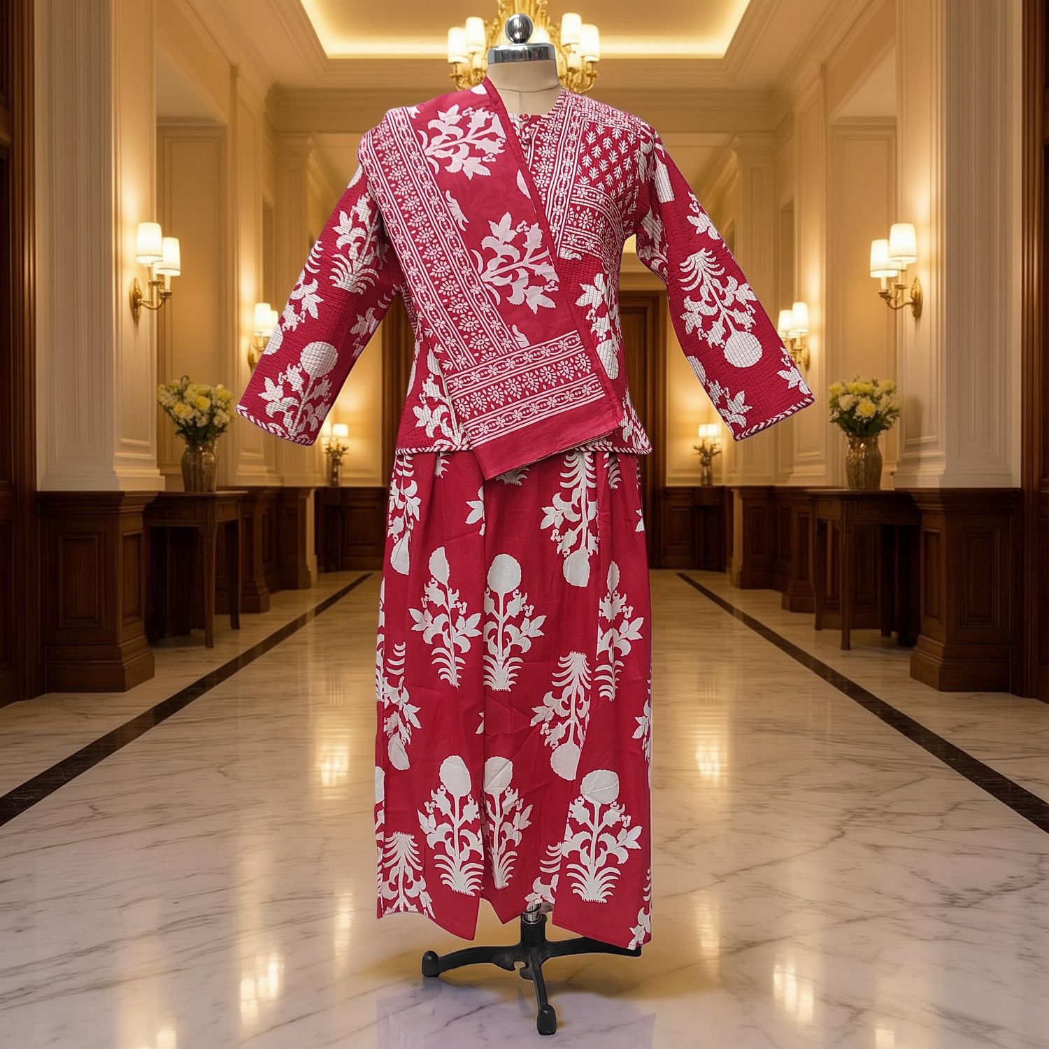 L-XL Hira Cotton Jacket &amp; Jalabiya Set With Sheila length 57” Long