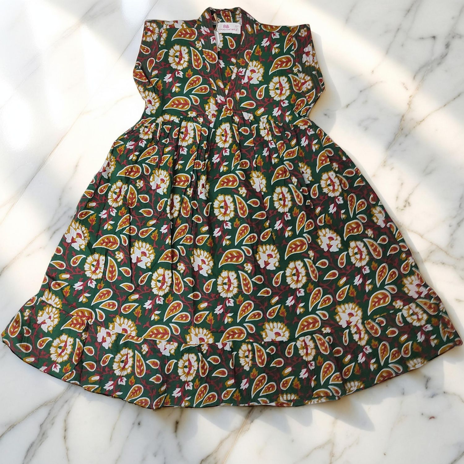 1-2 Year Amani Printed Cotton Girls Dress 26'' Short Sleeves Jalabiya