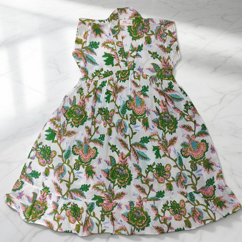 1-2 Year Amani Printed Cotton Girls Dress 26'' Short Sleeves Jalabiya