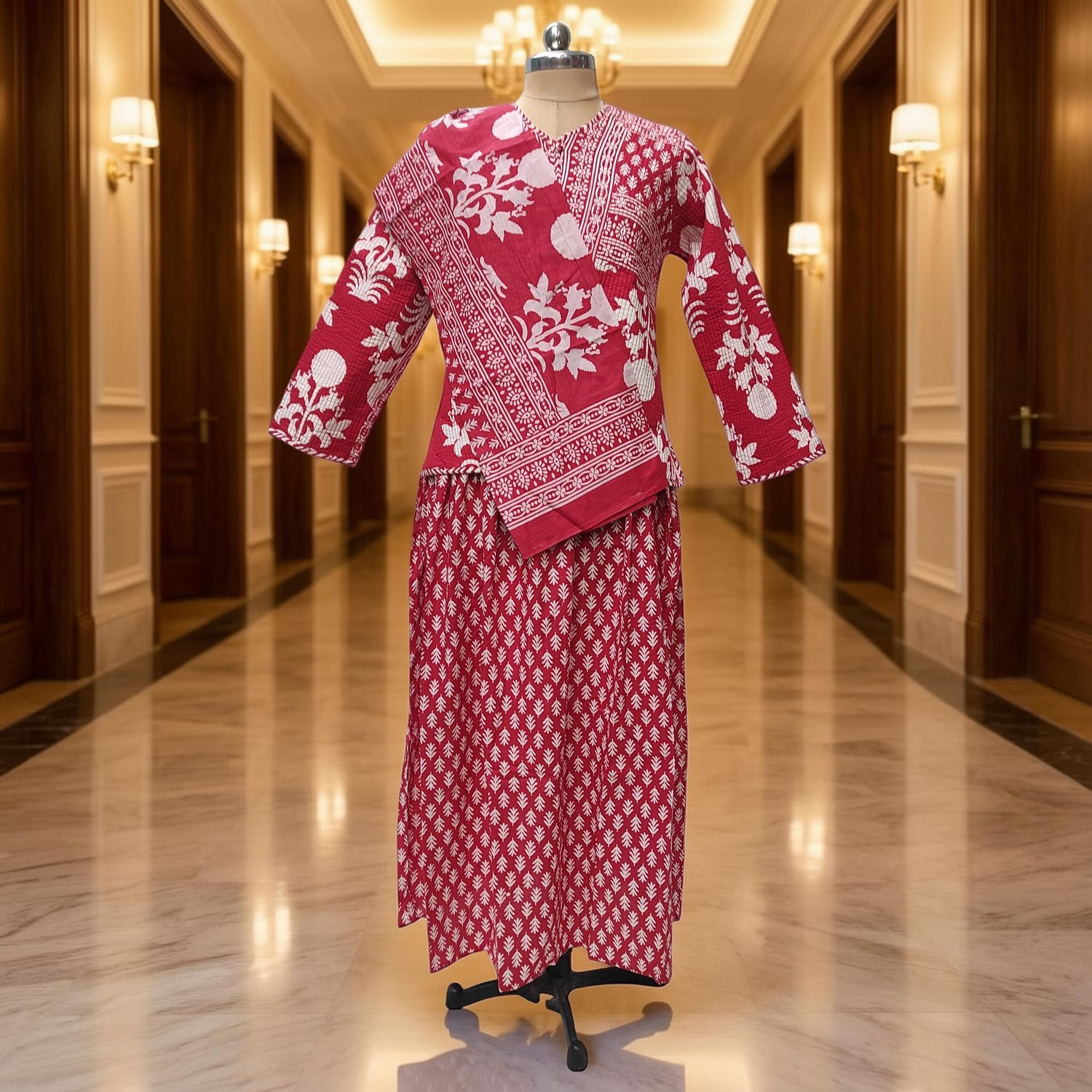 L-XL Hira Cotton Jacket &amp; Jalabiya Set With Sheila length 57” Long