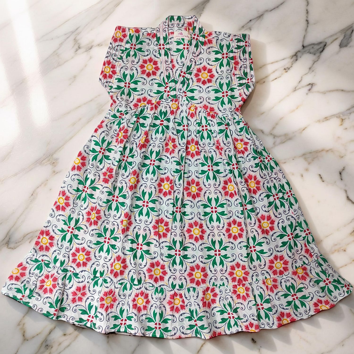 1-2 Year Amani Printed Cotton Girls Dress 26'' Short Sleeves Jalabiya