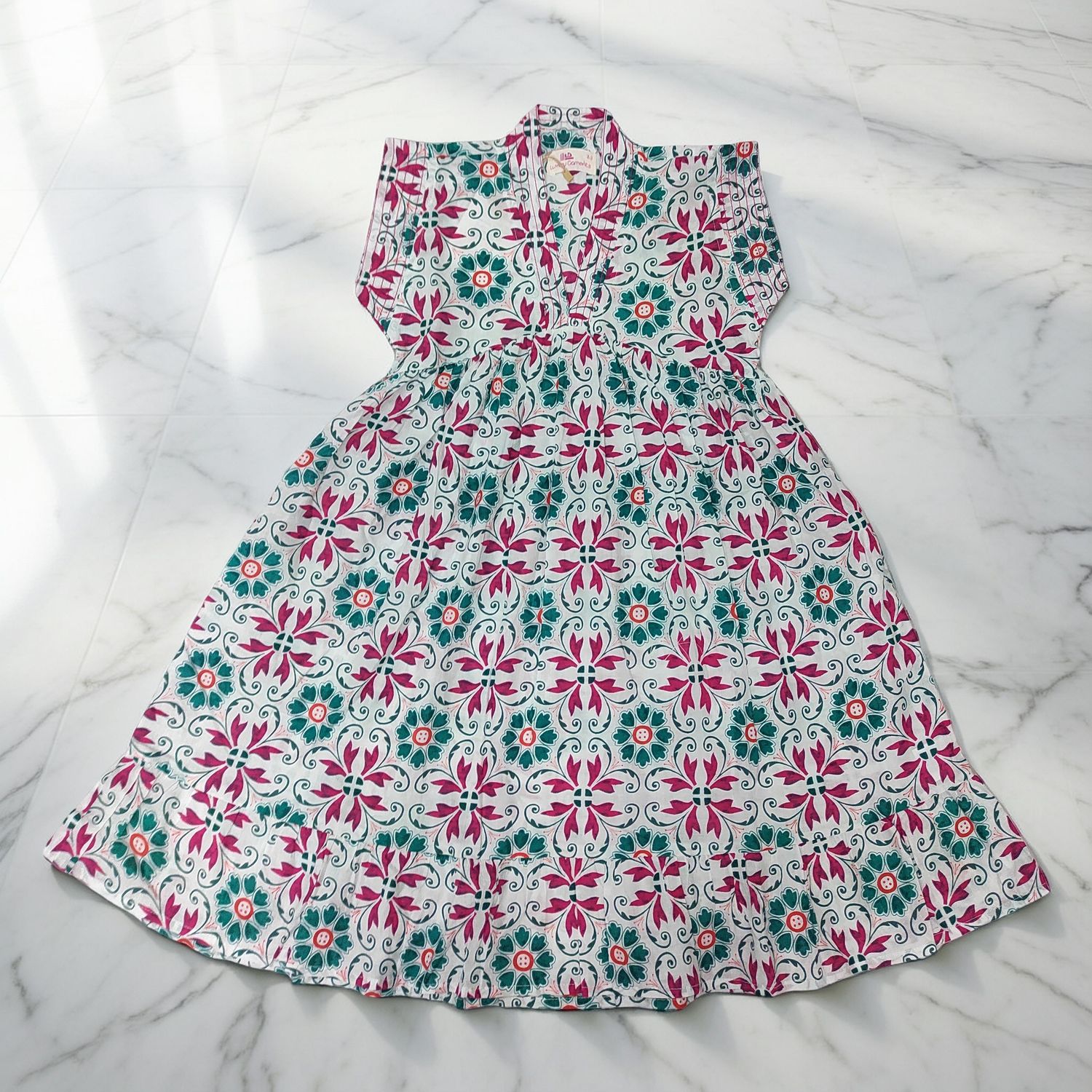 2-3 Year Amani Printed Cotton Girls Dress 30'' Short Sleeves Jalabiya