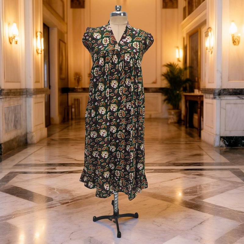 8-9 Year Amani Printed Cotton Girls Dress 42" Short Sleeves Jalabiya