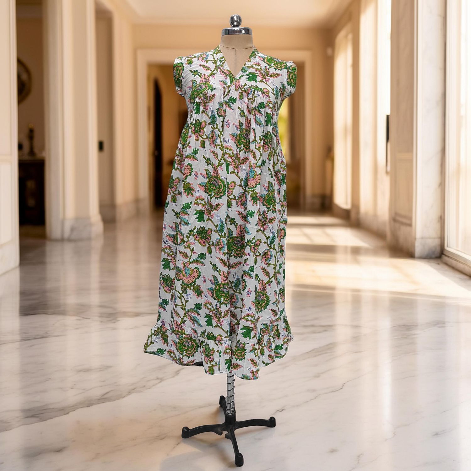 12-13 Year Amani Printed Cotton Girls Dress 50" Short Sleeves Jalabiya