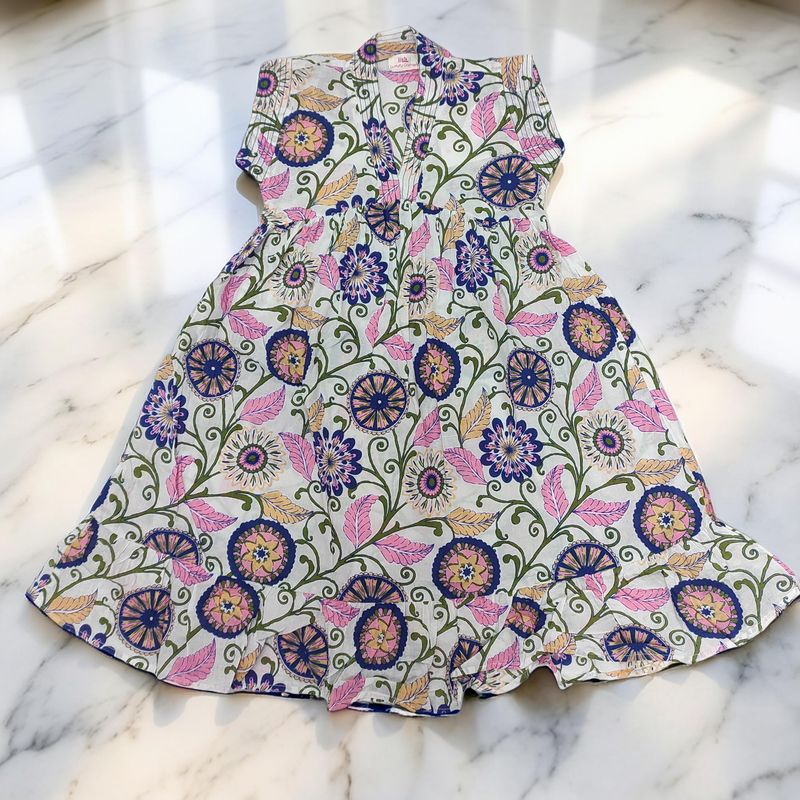 4-5 Year Amani Printed Cotton Girls Dress 34" Short Sleeves Jalabiya