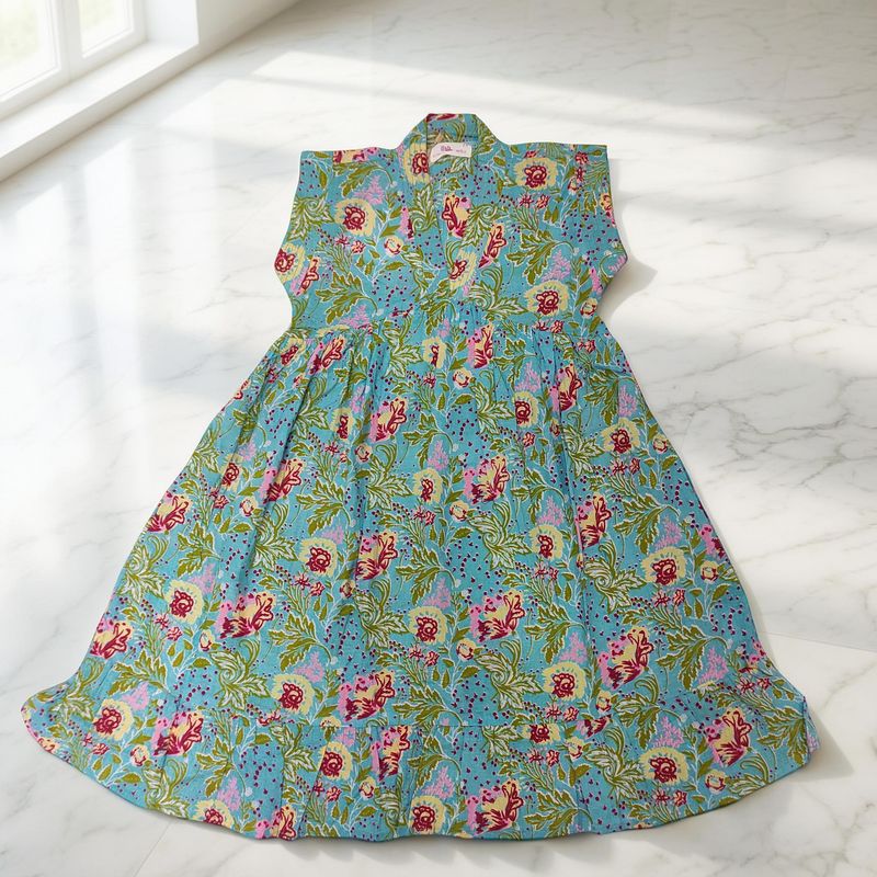 6-7 Year Amani Printed Cotton Girls Dress 38" Short Sleeves Jalabiya