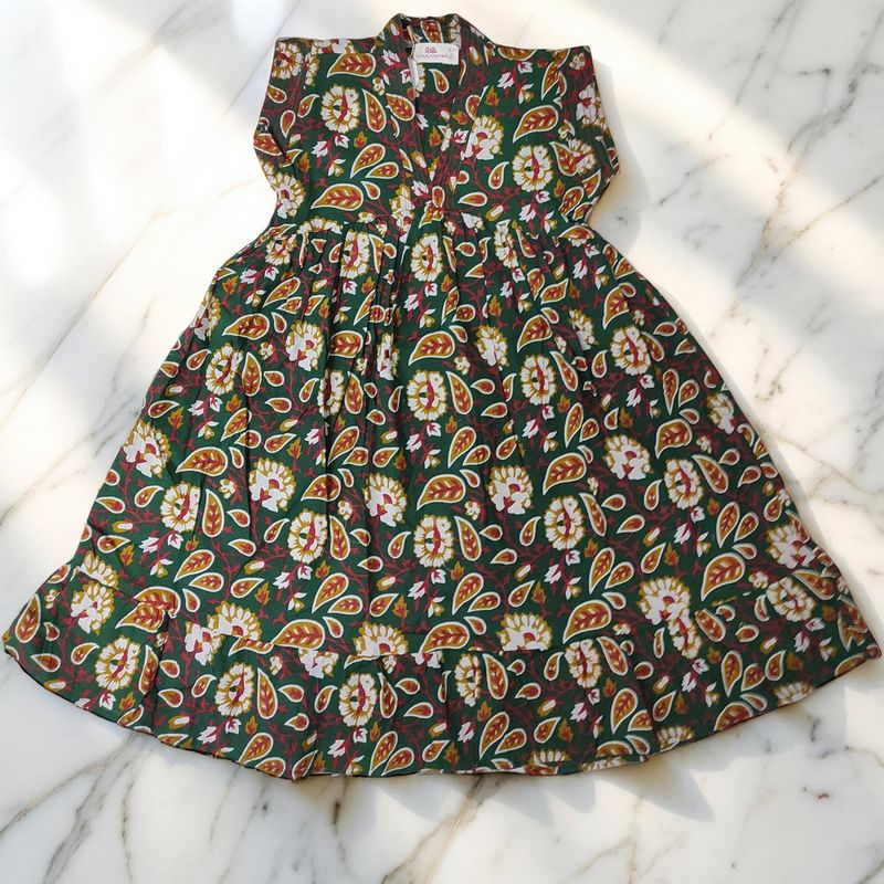 6-7 Year Amani Printed Cotton Girls Dress 38" Short Sleeves Jalabiya