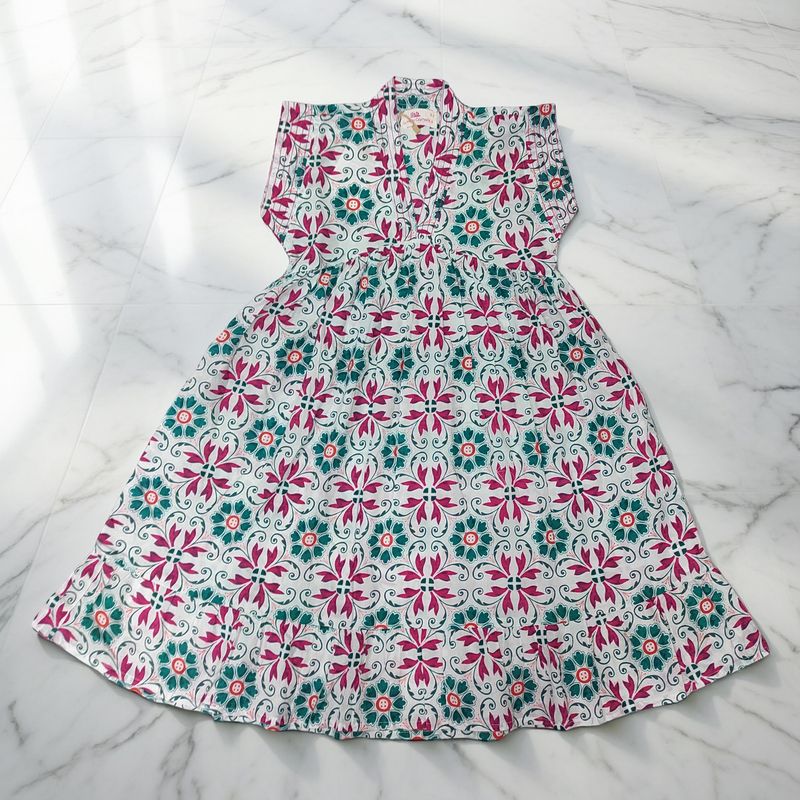 6-7 Year Amani Printed Cotton Girls Dress 38" Short Sleeves Jalabiya