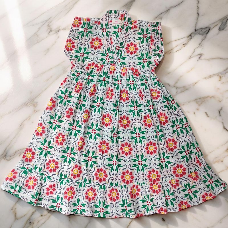 6-7 Year Amani Printed Cotton Girls Dress 38" Short Sleeves Jalabiya