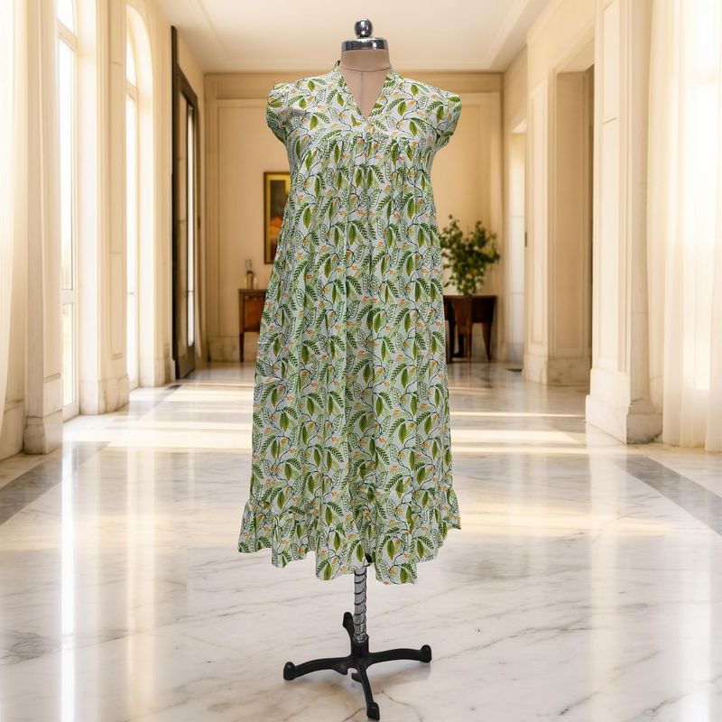 8-9 Year Amani Printed Cotton Girls Dress 42" Short Sleeves Jalabiya