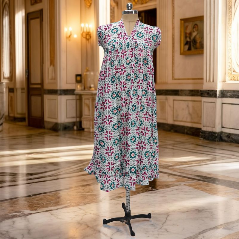 8-9 Year Amani Printed Cotton Girls Dress 42" Short Sleeves Jalabiya