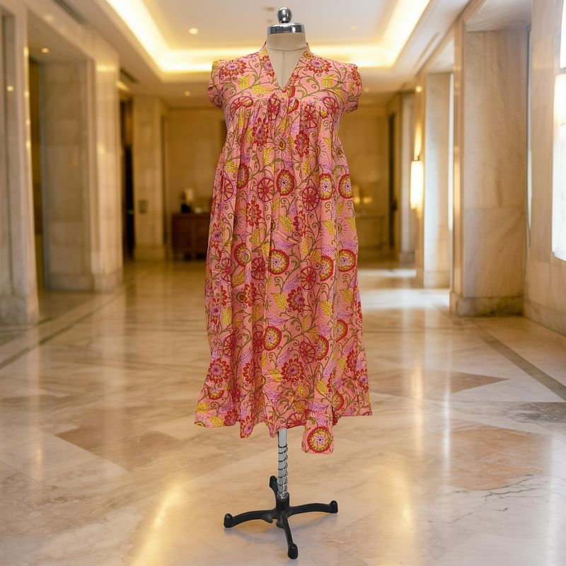 8-9 Year Amani Printed Cotton Girls Dress 42" Short Sleeves Jalabiya