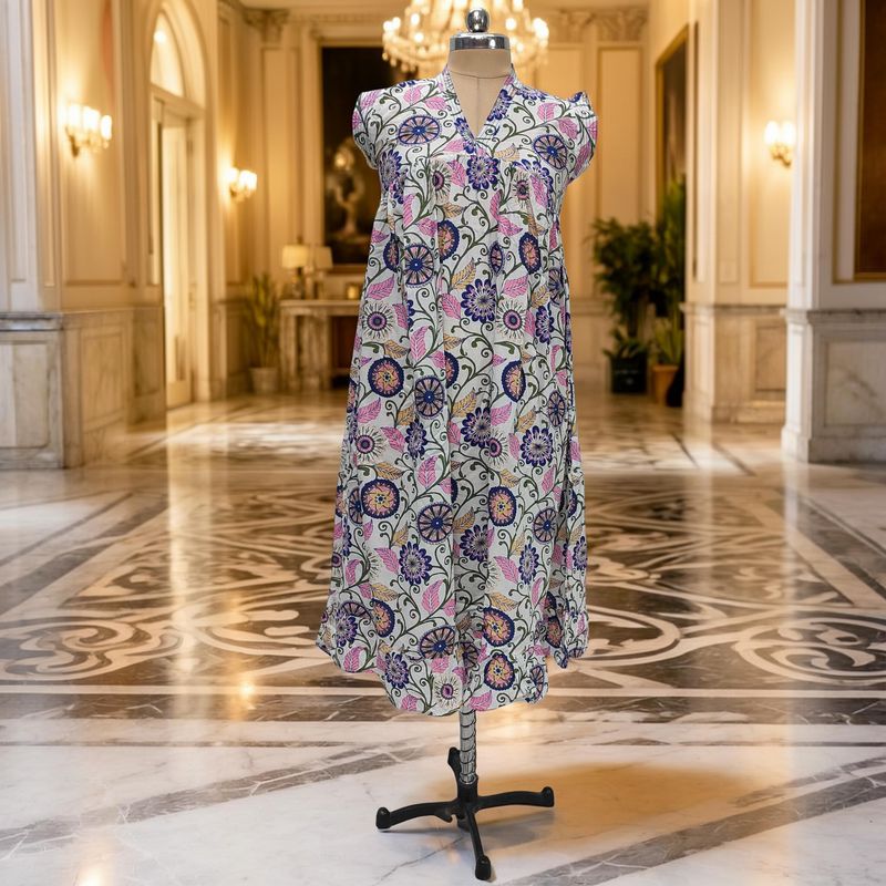 12-13 Year Amani Printed Cotton Girls Dress 50" Short Sleeves Jalabiya