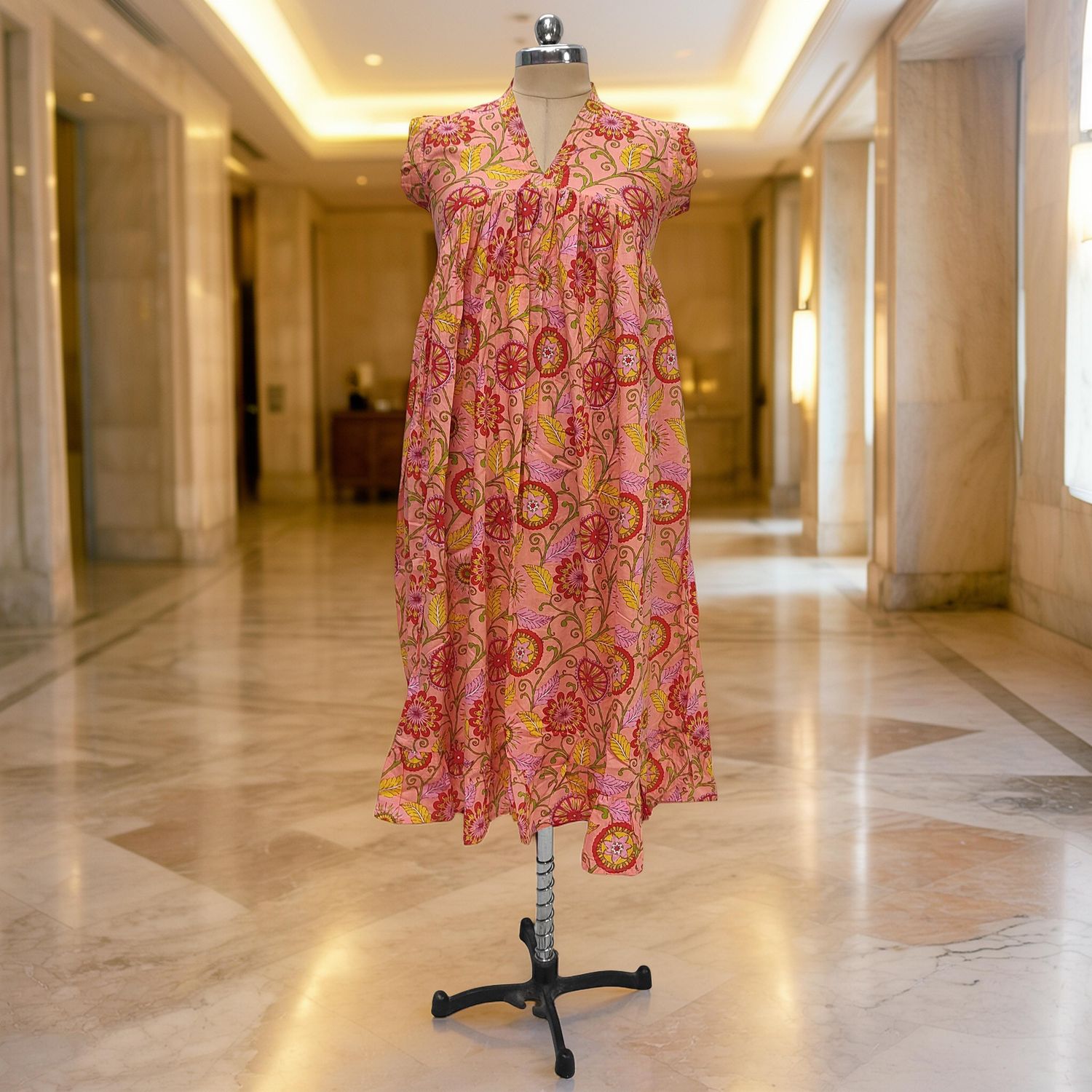 12-13 Year Amani Printed Cotton Girls Dress 50" Short Sleeves Jalabiya