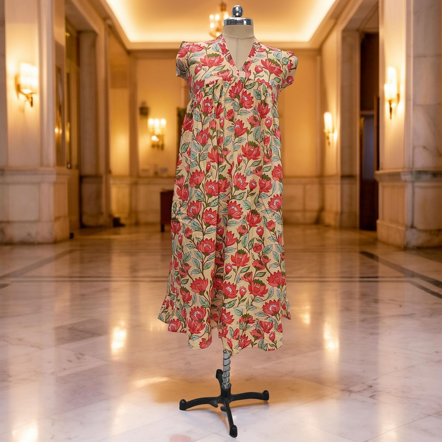 12-13 Year Amani Printed Cotton Girls Dress 50" Short Sleeves Jalabiya