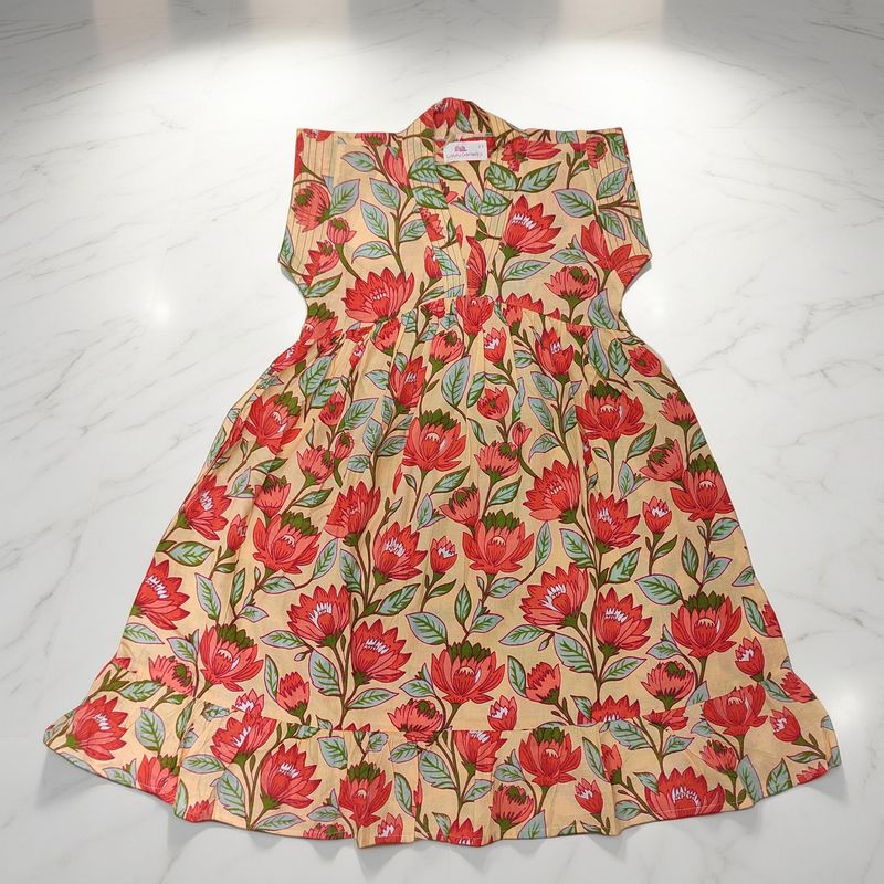 2-3 Year Amani Printed Cotton Girls Dress 30'' Short Sleeves Jalabiya