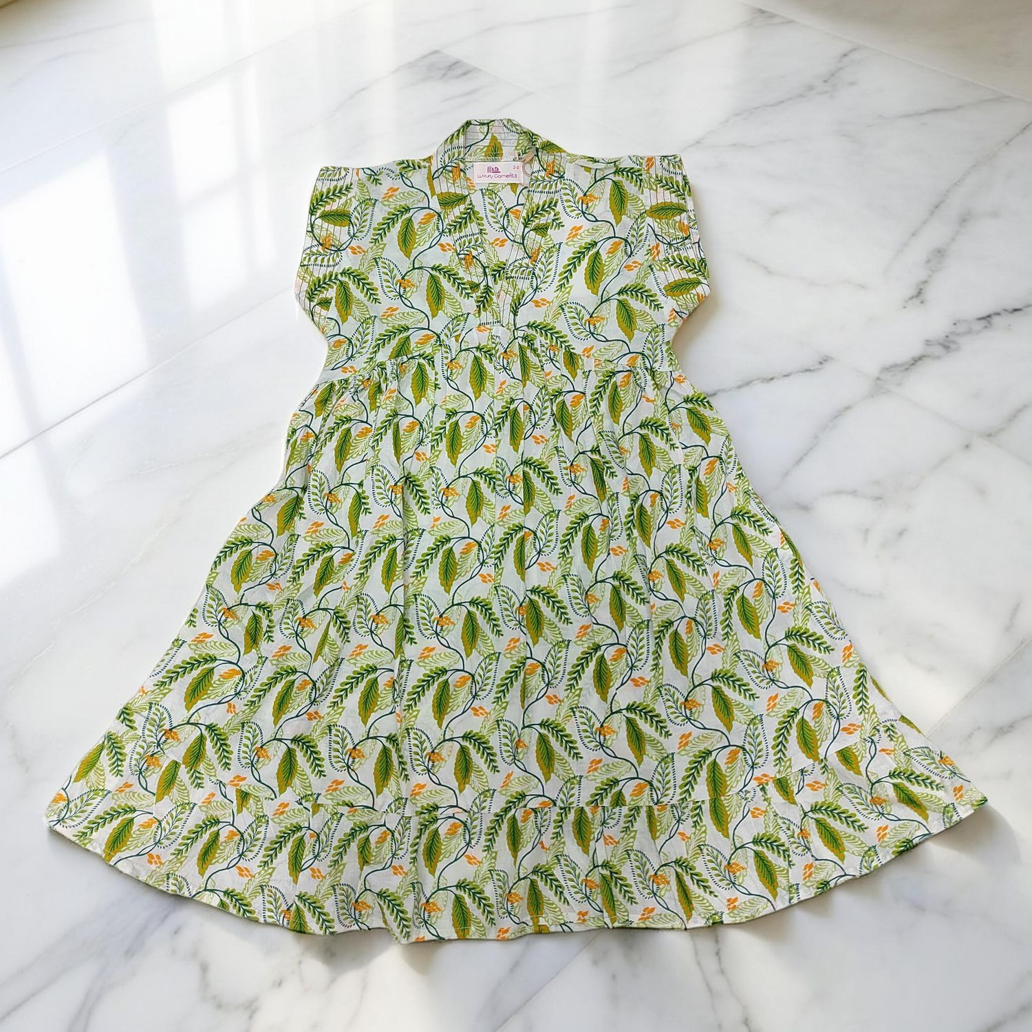 2-3 Year Amani Printed Cotton Girls Dress 30'' Short Sleeves Jalabiya