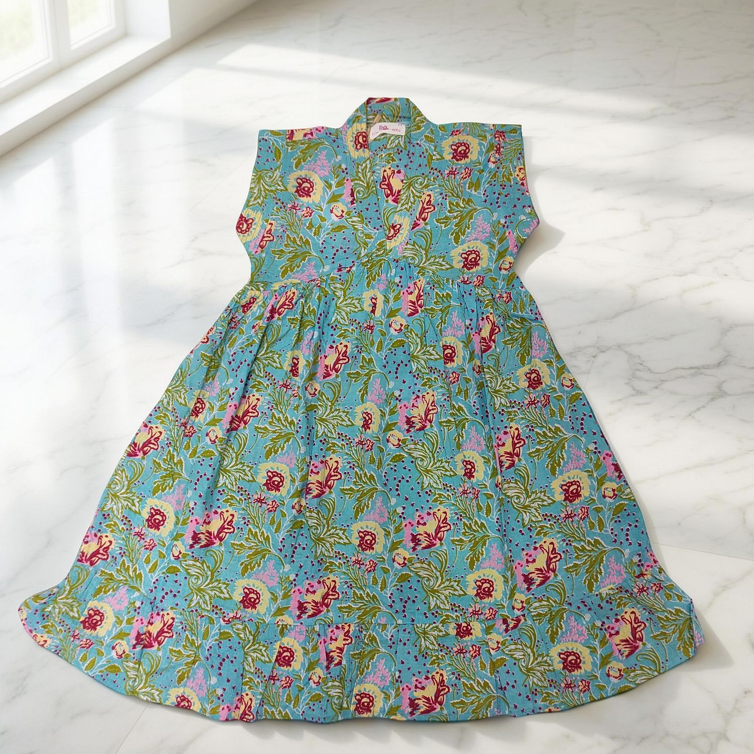 2-3 Year Amani Printed Cotton Girls Dress 30'' Short Sleeves Jalabiya