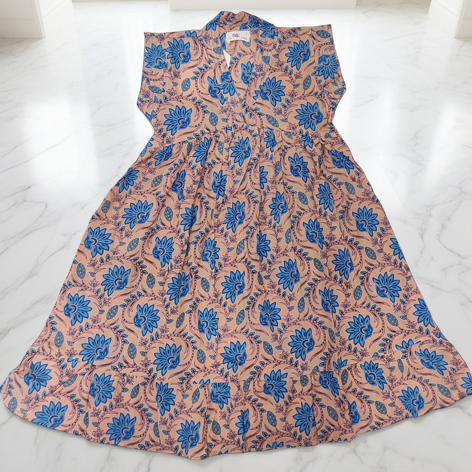 6-7 Year Amani Printed Cotton Girls Dress 38" Short Sleeves Jalabiya