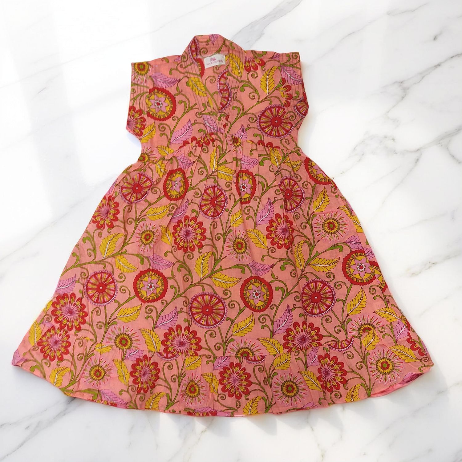 6-7 Year Amani Printed Cotton Girls Dress 38" Short Sleeves Jalabiya