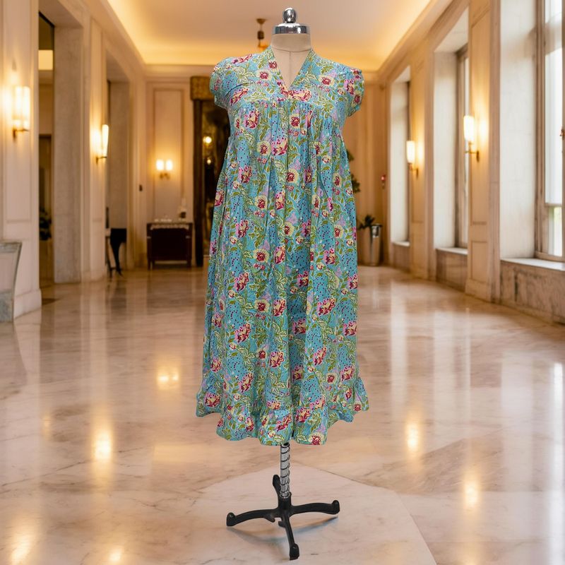 8-9 Year Amani Printed Cotton Girls Dress 42" Short Sleeves Jalabiya