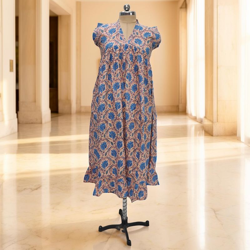 12-13 Year Amani Printed Cotton Girls Dress 50" Short Sleeves Jalabiya