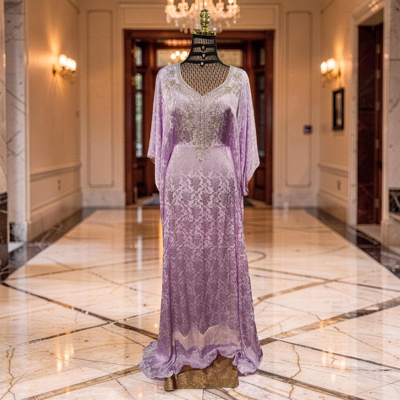 Free Size Silky Farasha Printed Hand Crystal 60" Long Jalabiya