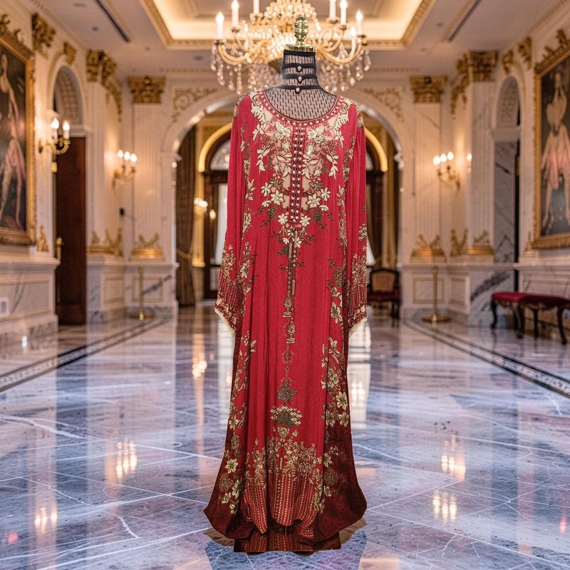 2XL-3XL Digital Dress Kaftan Printed Silky Hand Crystal 57" Long Jalabiya