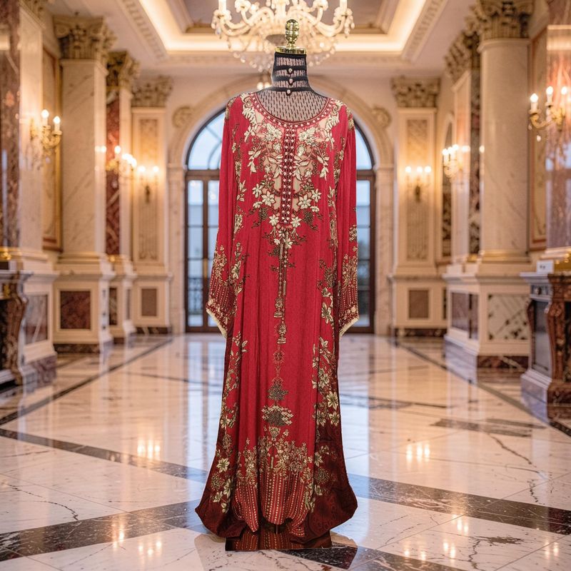 2XL-3XL Digital Dress Kaftan Printed Silky Hand Crystal 59" Long Jalabiya