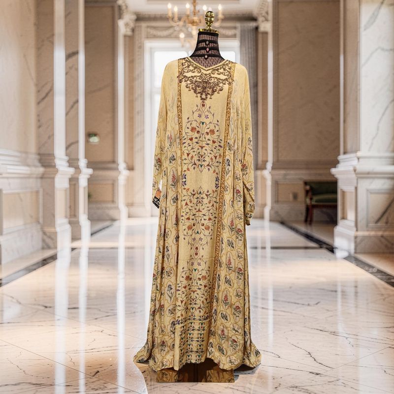 2XL-3XL Digital Dress Kaftan Printed Silky Hand Crystal 57" Long Jalabiya