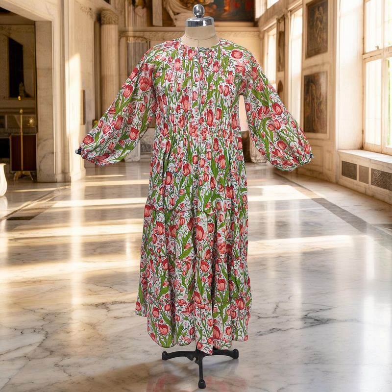 XS/S Fawz Printed Cotton Dress 54" Long Jalabiya