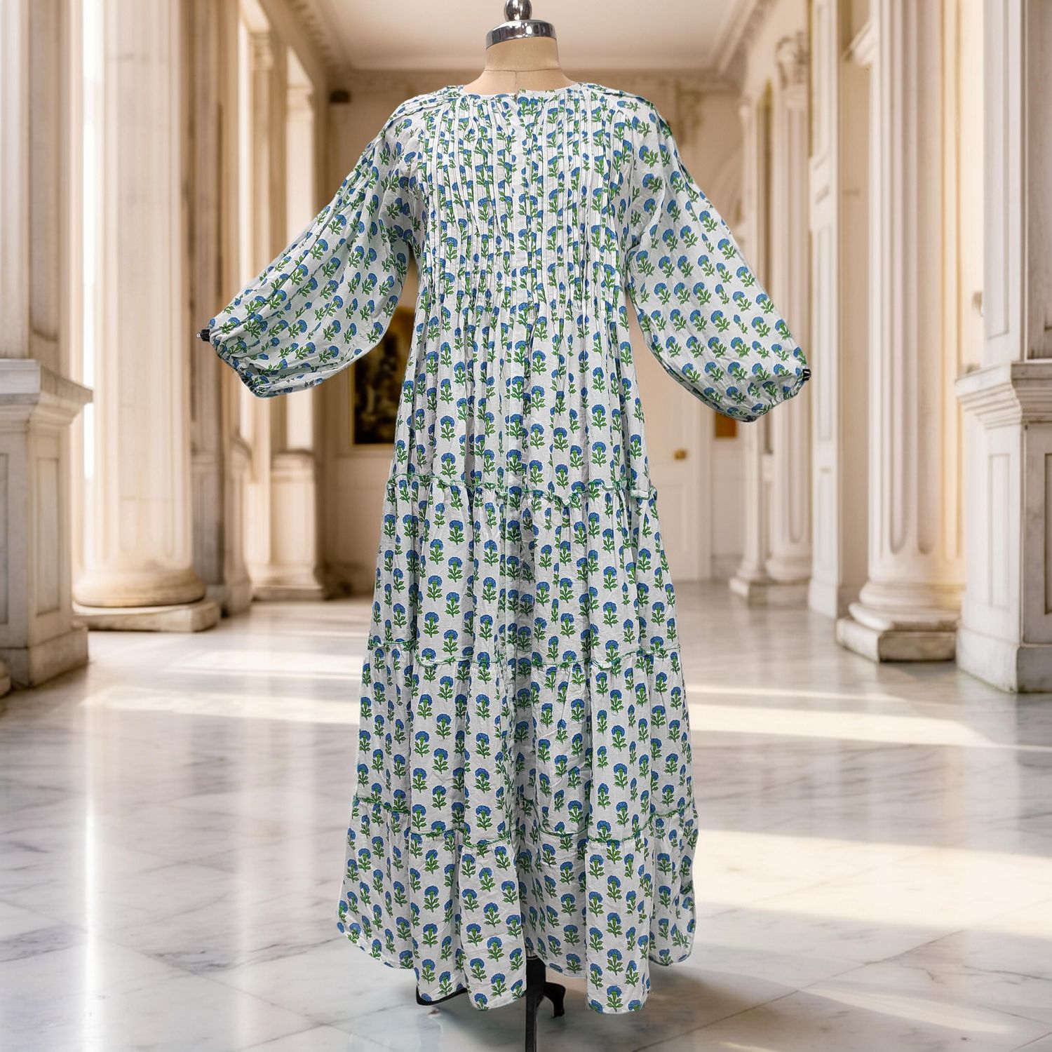 S-M Fawz Printed Cotton Dress 57" Long Jalabiya